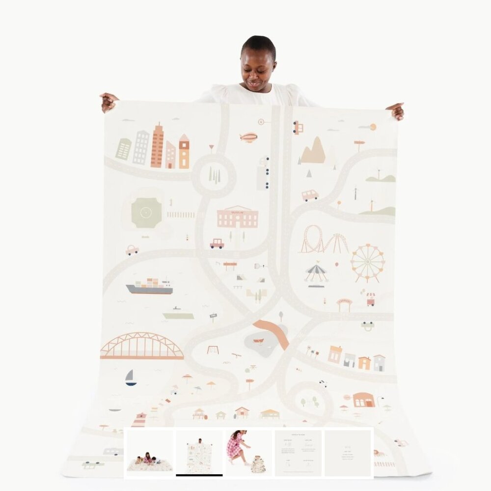 Kids Play Mat with City Map Design - White & Pastel
